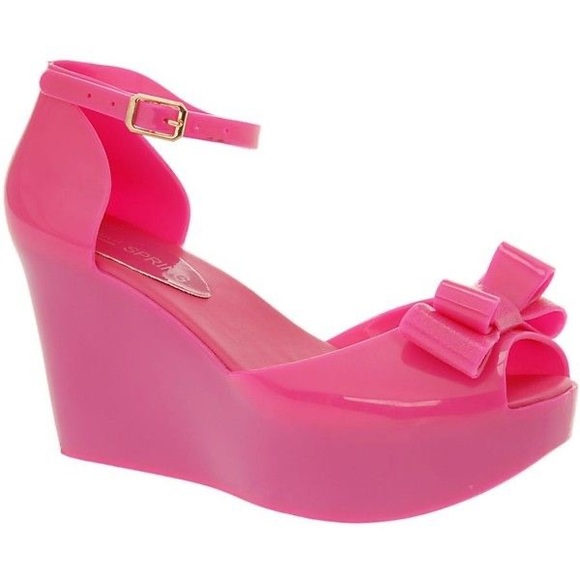 Call It Spring Pink Jelly Water Rubber Bow Wedge Size 37 - Picture 2 of 12